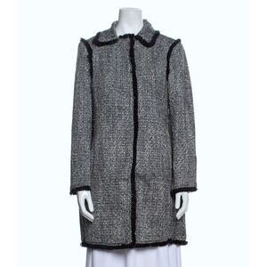 NWT Cupcakes and Cashmere Tweed Navy Blue Coat Womens S Fringe Hem Lightweight